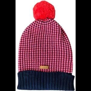 Coach Women’s F85213 Tricolor Tuck Stitch Pom Hat Beanie Toboggan One Size New